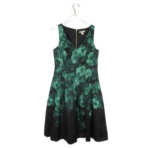 Dress Barn Emerald Green Floral Sleeveless Fit and Flare Midi Dress Size 4 Small